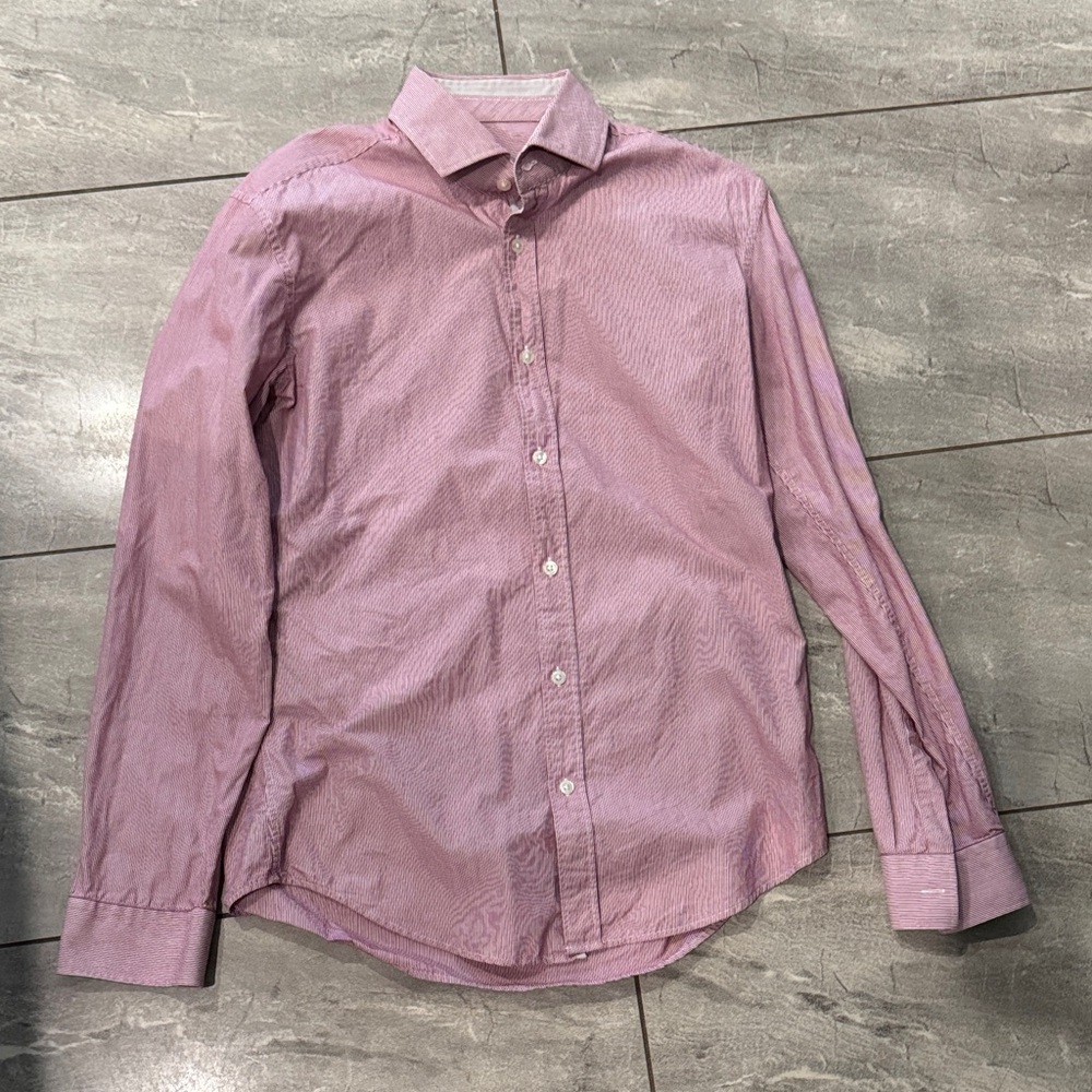 Boss Men's Mulberry and White Button-Up Shirt